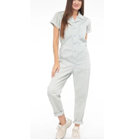 Pistola Womens Denim Jumpsuit S Blue Frost Button-Up Short Sleeve NWT